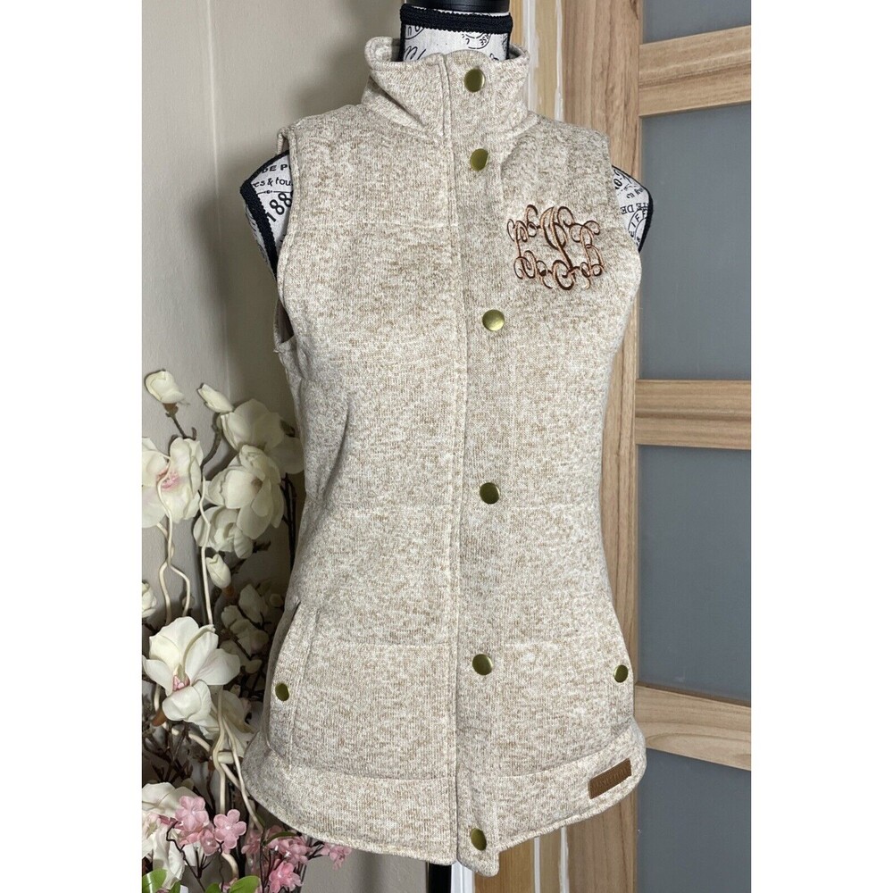 Marleylilly Monogram Quilted Vest Womens XS Sleeveless Preppy Layering Mock Neck